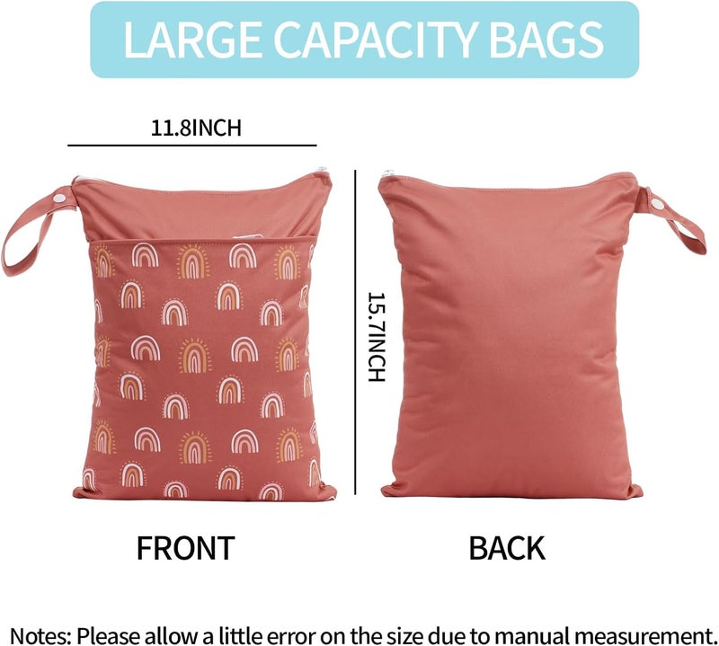 CoolaPeach 2pcs Wet Bags Waterproof Reusable Wet Dry Bag with Two Zippered Pockets Travel Beach Pool Daycare Yoga Gym Bag for Baby Cloth Diaper,Swimsuits,Wet Clothes (Circles & Arch Bridges) - Image 2